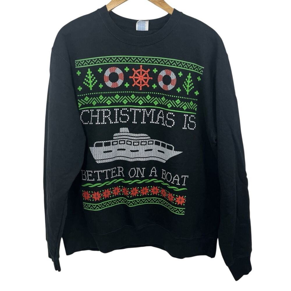 Ugly Christmas Sweater Sweatshirt Better On A Boat Large Sailing Boating Unisex